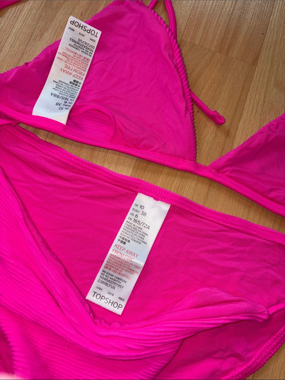Topshop Neon Pink Ribbed Triangle Bikini Set - Picture 3 of 5